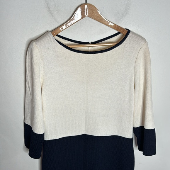 St. John Collection colorblock Santana knit cream navy midi dress size 12 - Picture 3 of 11